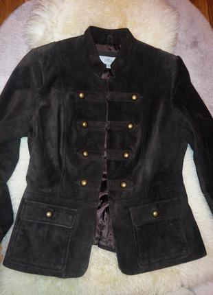 Замшевая кожанная двубортная куртка пиджак marks & spencer1 фото