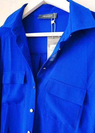Блузка рубашка яркая неоновая синяя primark новая с биркой шифон как шелк шелковая