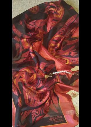Шовковий шарф, хустка magenta з цікавим принтом палантин