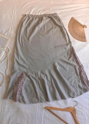 Эксклюзивная длинная серая юбка в стиле бохо из хлопка (размер 44-46)