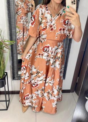 👗обворожительное длинное персиковое платье в цветах/свободное бежевое платье с цветами👗3 фото