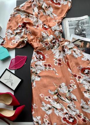 👗обворожительное длинное персиковое платье в цветах/свободное бежевое платье с цветами👗4 фото