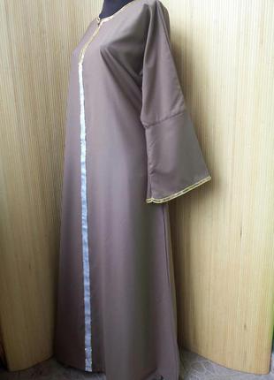 Довге базове бежеве плаття сорочка у етно стилі / абая / галабея m/l