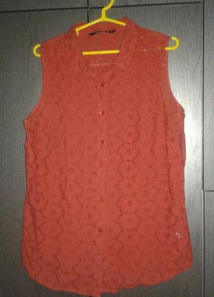 Стильная летняя рубашка без рукавов терракотового цвета bonmarche, размер 16/44.1 фото