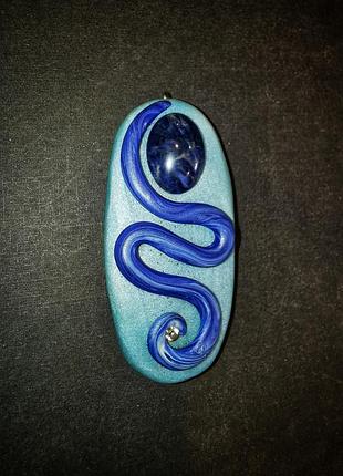 Підвіска з каменем страз кристал змія абстрактна полімерна глина овальна