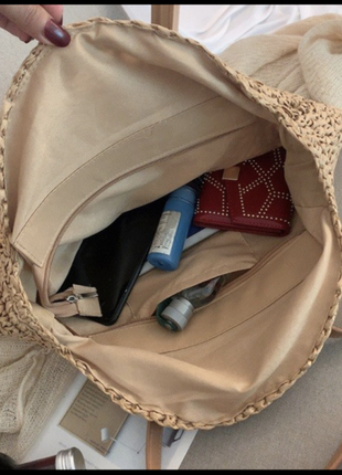Плетена кругла сумка з рафії miuline з ручками2 фото