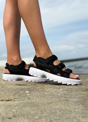 Сандалі, сандалі, босоніжки чорні fila disruptor sandal black🏖️3 фото