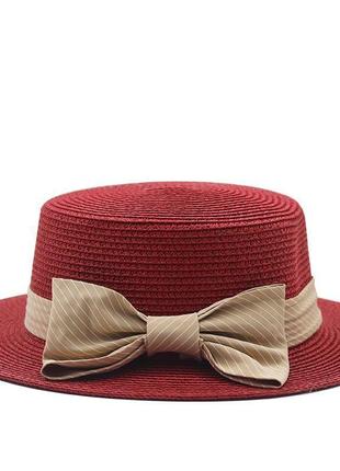 Взрослая шляпка соломенная красный с бантом