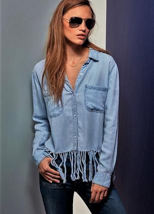 Светлая джинсовая рубашка с бахромой по низу "aqua"сша  l1 фото
