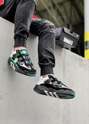 Крутые мужские трендовые кроссовки adidas niteball stockx чёрные с зелёным3 фото