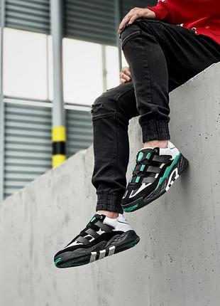 Крутые мужские трендовые кроссовки adidas niteball stockx чёрные с зелёным6 фото