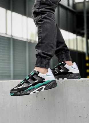 Крутые мужские трендовые кроссовки adidas niteball stockx чёрные с зелёным2 фото