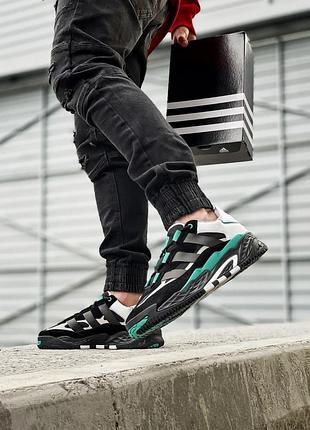 Крутые мужские трендовые кроссовки adidas niteball stockx чёрные с зелёным4 фото