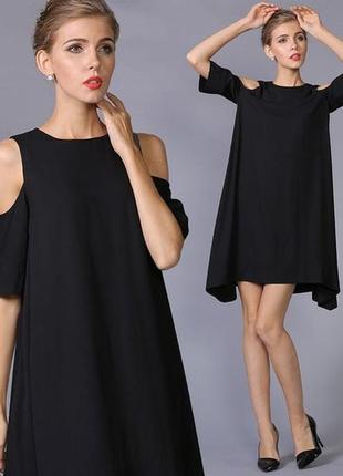 Сукня трапеція з асиметричним низом і короткими рукавами, по плечах вирізи, м1 фото