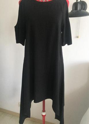 Сукня трапеція з асиметричним низом і короткими рукавами, по плечах вирізи, м7 фото