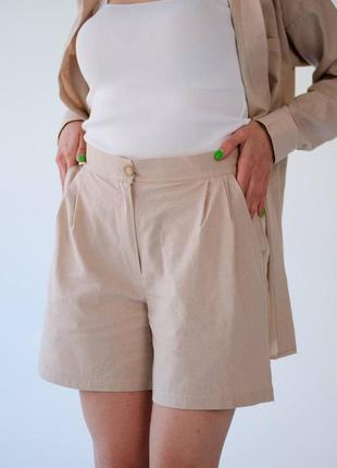 Женские легкие шорты из лена бежевые |3 цвета
