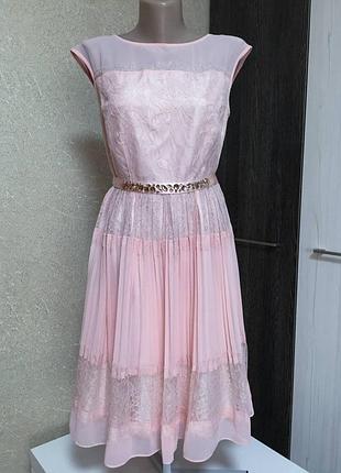 Нарядное шелковое вечернее праздничное платье плиссе с кружевом 46 размер coast