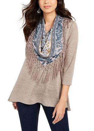 Бежева кофточка + хустку (комплект )батал plus 2x на 56-58 рр