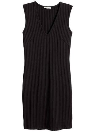 Трикотажное черное платье по фигуре в рубчик h&m 3