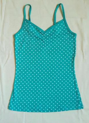 Бирюзовая в белый горошек майка с регулируемыми бретелями gina benotti германия  размер 36-38