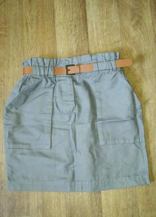 Спідниця з кишенями, колір хакі, тканина льон-бавовна1 фото