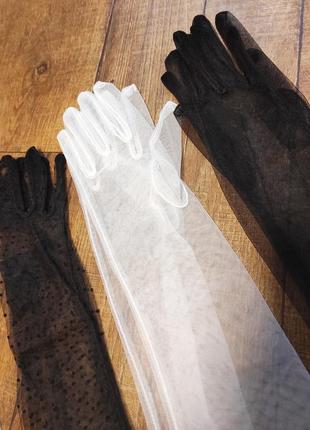 Перчатки свадебные женские ажурные прозрачные чёрные белые длинные для выпускной вечерние сетчатые6 фото