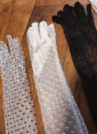 Перчатки свадебные женские длинные чёрные белые ажурные для выпускной вечерние сетчатые3 фото
