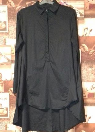 А-образная рубашка,блузка  в стиле rundholz  удлененная knopfleiste,италия,хлопок,р.36/s черная