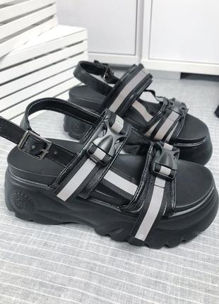 Чёрные спортивные женские босоножки сандали6 фото