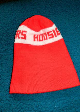 Теплая подростковая шапка красная с белым на ог 56-585 фото