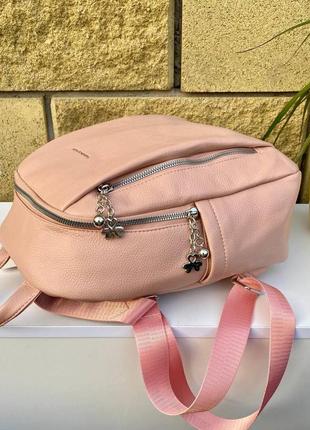 Женский рюкзак розовый с ручками на молнии с карманами - женские летние рюкзаки 20212 фото