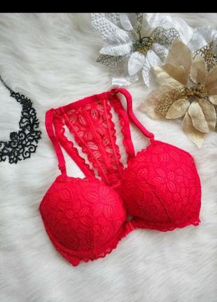 Оригінал victoria's secret pink red bra ліф з кружевом.1 фото