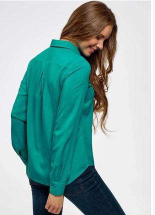 Зелено бирюзовая шелковая блуза рубашка поло оверсайз винтаж