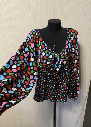 Шикарная блуза цветочный принт с объёмными рукавами1 фото