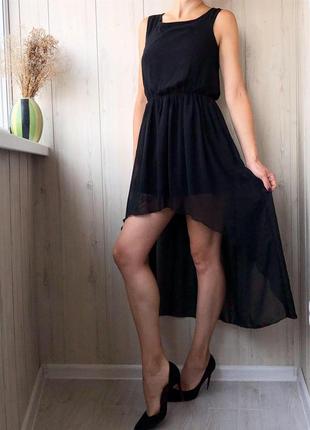 Чёрное шифоновое платье с красивой спинкой 1+1=35 фото