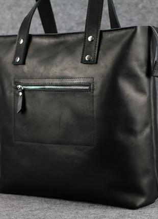 Кожа. ручная работа. вместительная черная кожаная сумка шопер.2 фото
