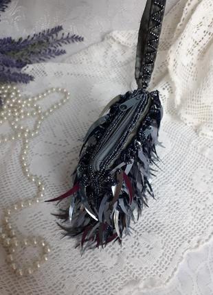 Сумка браслет гаманець клатч маленька вишита паєтки wristlet bag з ручкою петлею на зап'ясті