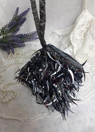 Сумка браслет гаманець клатч маленька вишита паєтки wristlet bag з ручкою петлею на зап'ясті