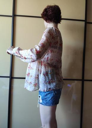 Блуза бежевая цвет слоновой кости в цветочный принт шелковая от zara mom6 фото