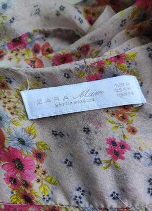 Блуза бежевая цвет слоновой кости в цветочный принт шелковая от zara mom9 фото