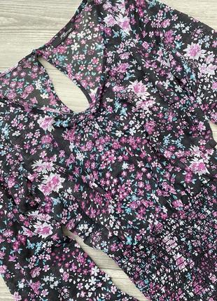 Стильная блуза с широкими рукавами и высокой талией в цветы2 фото