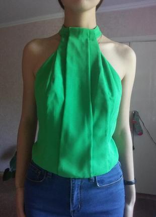 Трендовая летняя блузка, яркая майка, открытая блузка зелёного цвета2 фото