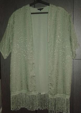 Стильная легкая накидка кардиган с бахромой нежного мятного цвета new look, размер 8 (46-50).