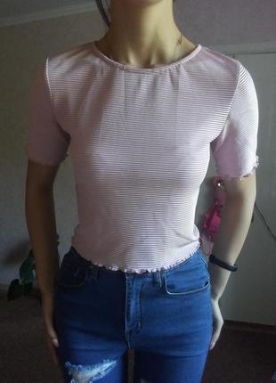 Базовая футболка, розовый перламутр, кроп топ2 фото