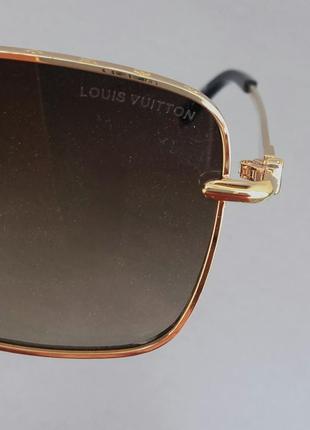 Louis vuitton очки женские солнцезащитные темно коричневые в золотой металлической оправе10 фото