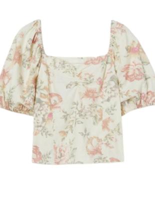 Приталений топ з лляної тканини h&m, блуза льняна, плаття в квіточку, 40 р, з нових колекцій 20212 фото