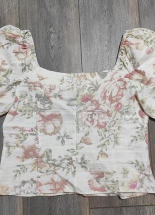 Приталений топ з лляної тканини h&m, блуза льняна, плаття в квіточку, 40 р, з нових колекцій 20217 фото