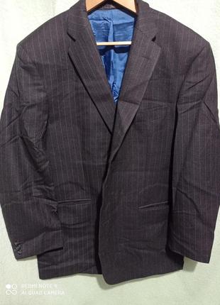 Т10. шерстяной темно-серый в белую полоску пиджак блейзер мужской большой berwin woolmark шерсть