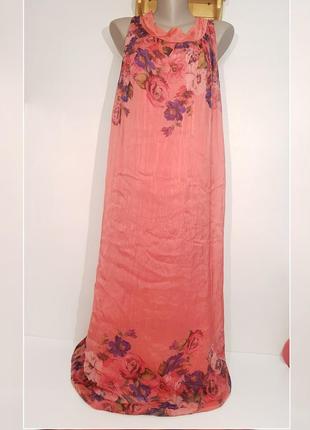 Шикарное платье в пол collezione gaia италия роскошных цветах шелк + вискоза