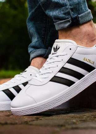 Мужские кроссовки адидас🆕adidas gazelle🆕кожаные черно-белые адидас газели